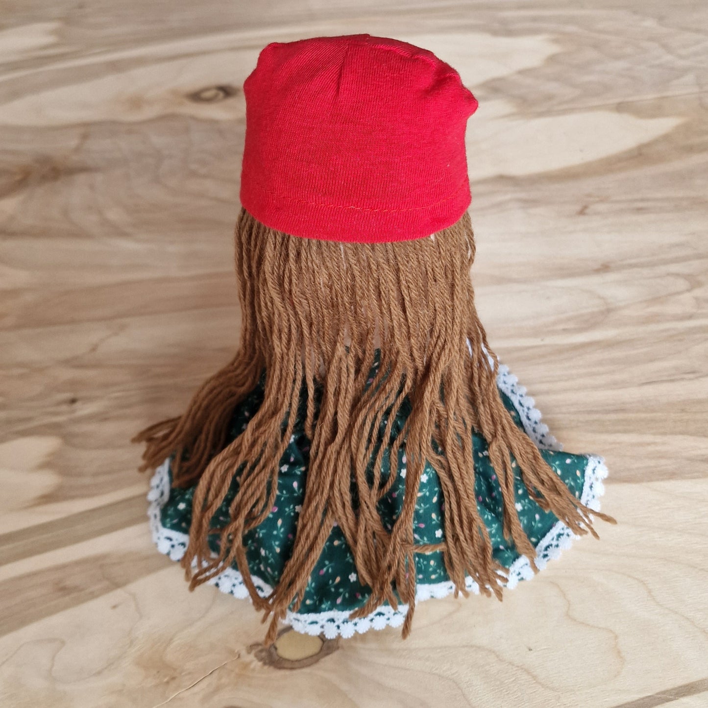 Hand-sewn cotton doll with a red hat (IRVI 1)