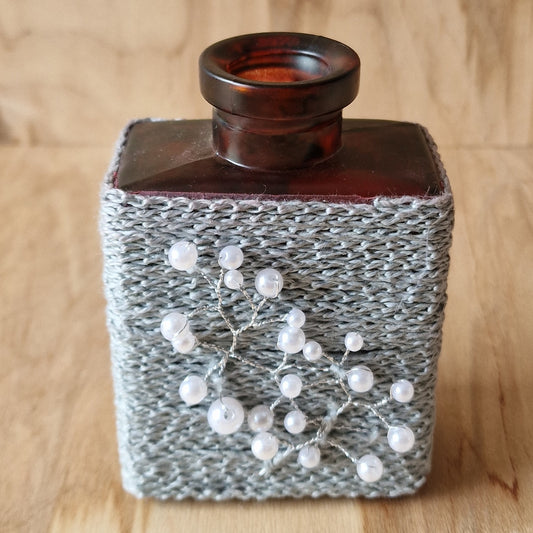 Square bottle/vase with white beads (SPKA 49)