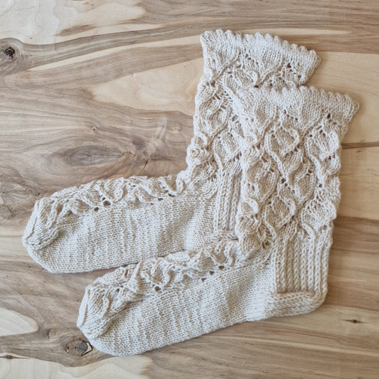 Light sand colored lace knit warm socks 33-35 size (SITE 16)