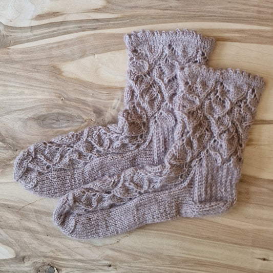 Pinkish brown lace knit warm socks 34-36. size (SITE 20)